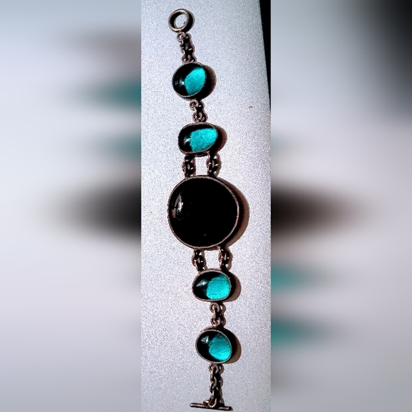 Vintage Native Black & Green BIG  STONE ROUND SHAPE DESIGN 7 INCH BRACELET. - Picture 5 of 8